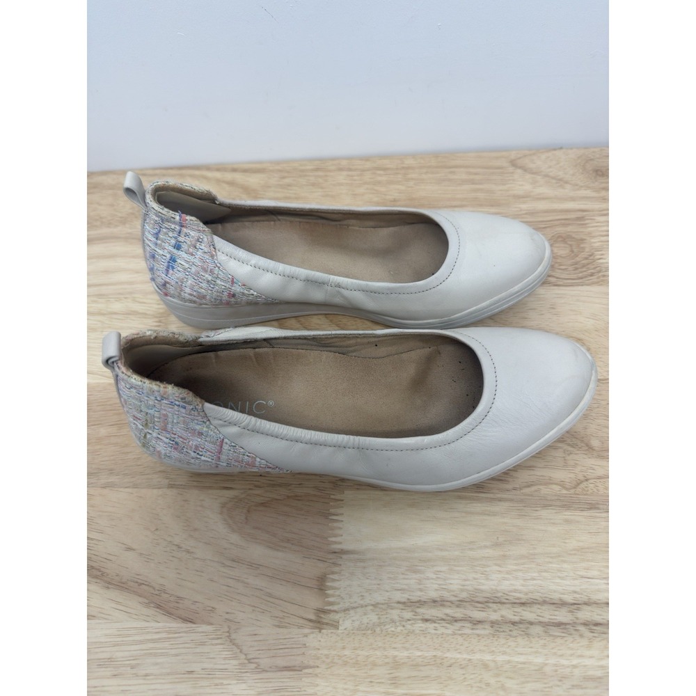 Vionic Jacey Leather w/ Tweed wedge slides comfort shoes cream Size Sz 9 - Picture 2 of 7